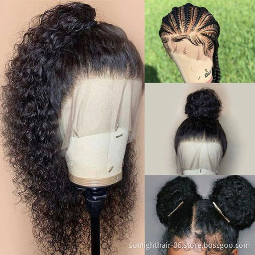 Sunlight deep curly part brazilian pre pluck lace wig raw curly hair 360 lace frontal wig with baby hair
